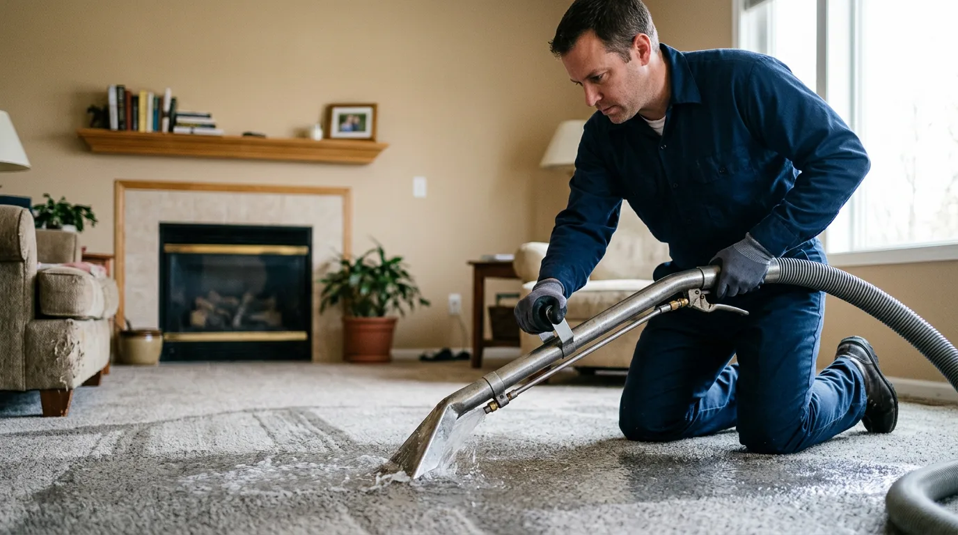 Water damage restoration technician working near Wilton, ME